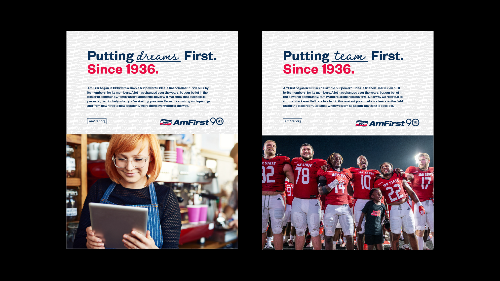 AmFirst Credit Union print ads dreams and teams.