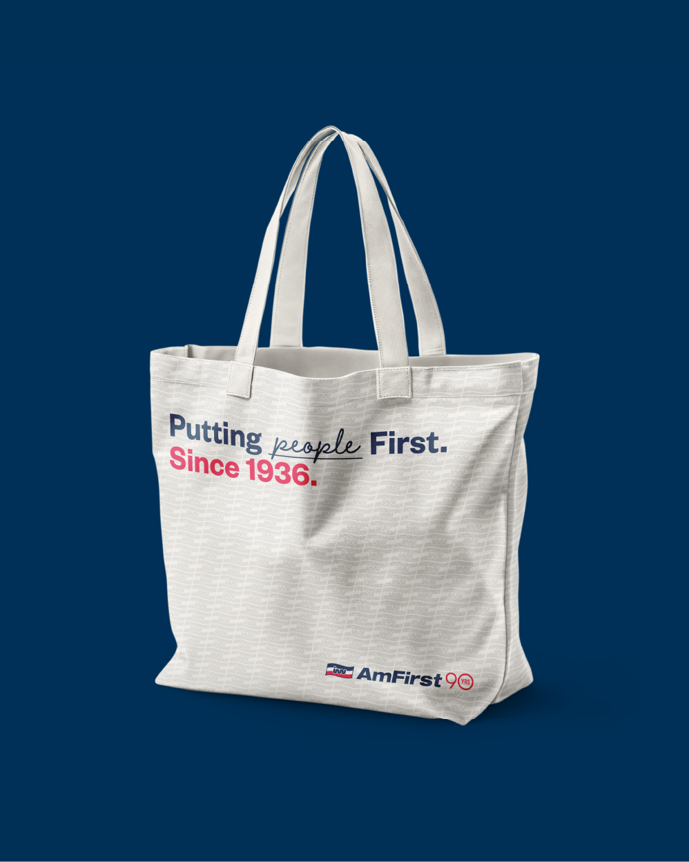 AmFirst Credit Union putting people first tote bag.
