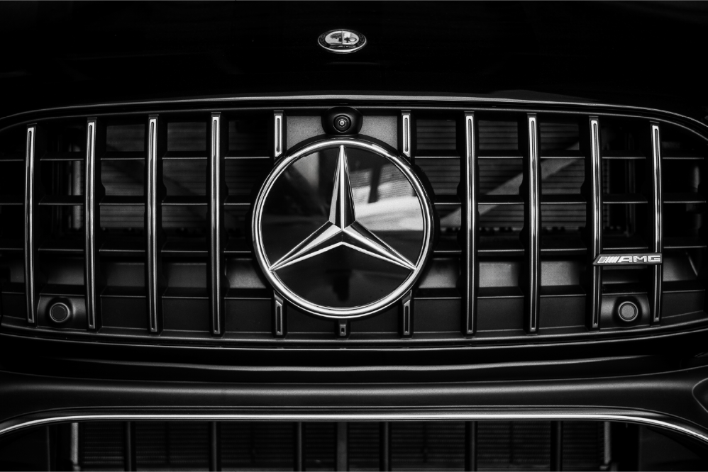 Mercedes Benz car grill closeup.